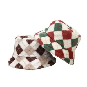 Vintage Rhombuses Fur Bucket Hat boater hat with bow in beach sunlight