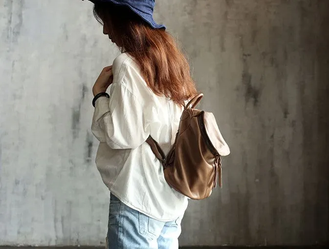 Vintage Soft LEATHER WOMEN Bucket Backpack School Backpack FOR WOMEN