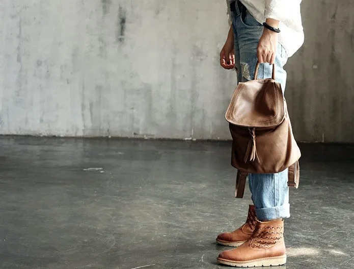 Vintage Soft LEATHER WOMEN Bucket Backpack School Backpack FOR WOMEN