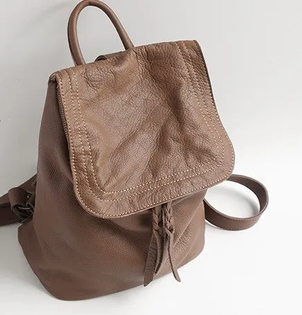 Vintage Soft LEATHER WOMEN Bucket Backpack School Backpack FOR WOMEN
