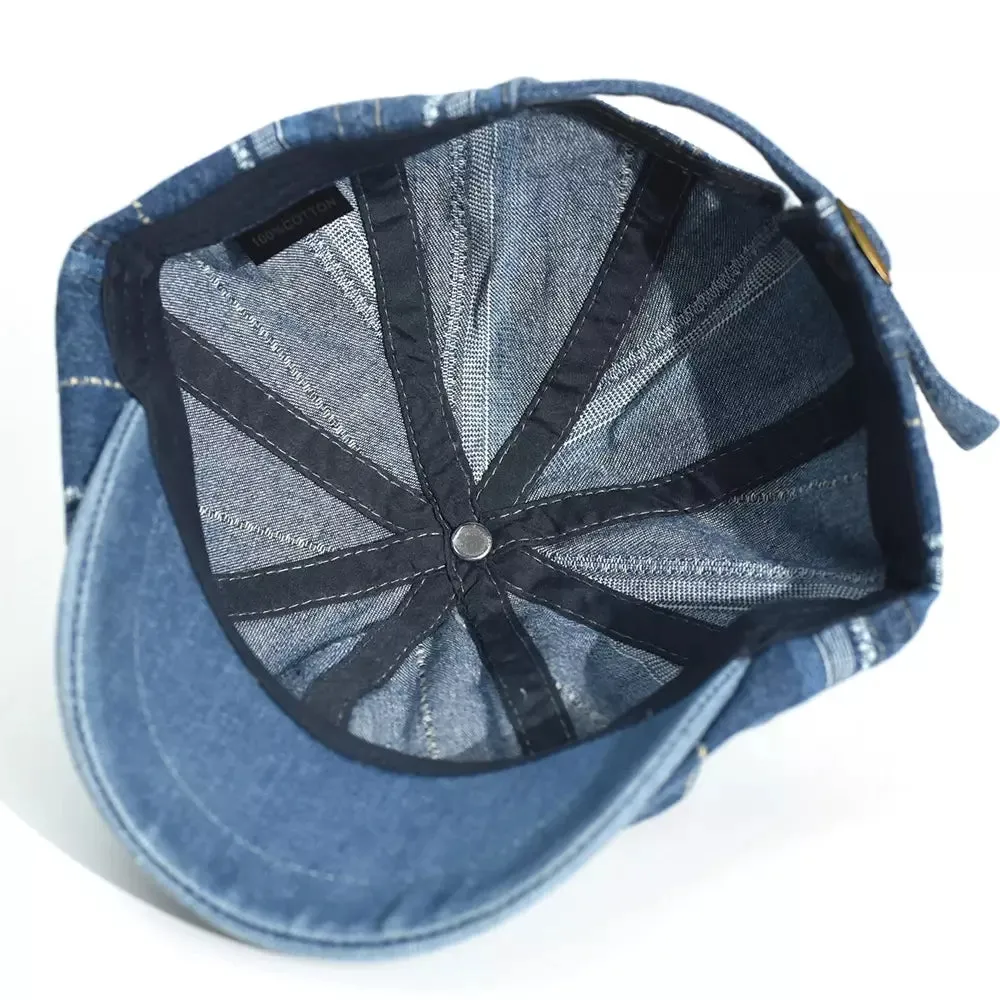 Vintage Striped Denim Newsboy Cap