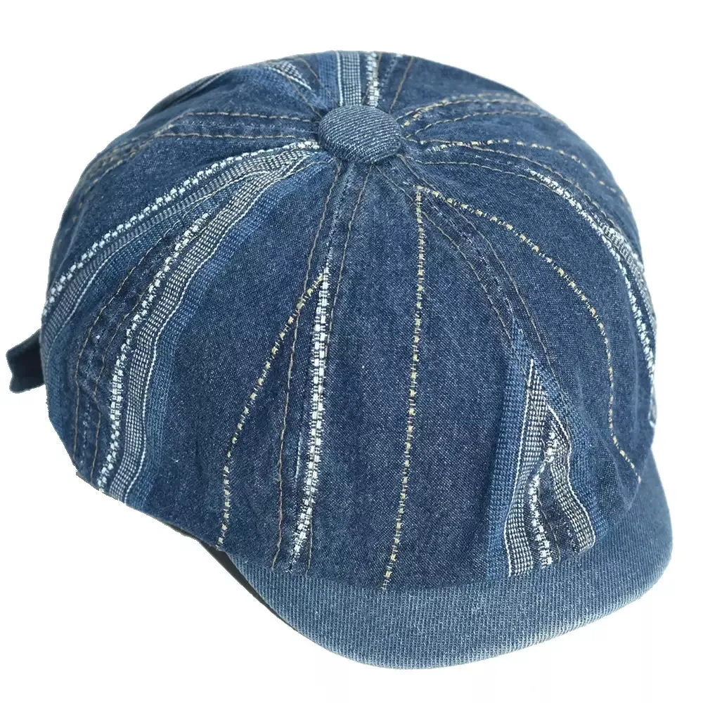 Vintage Striped Denim Newsboy Cap