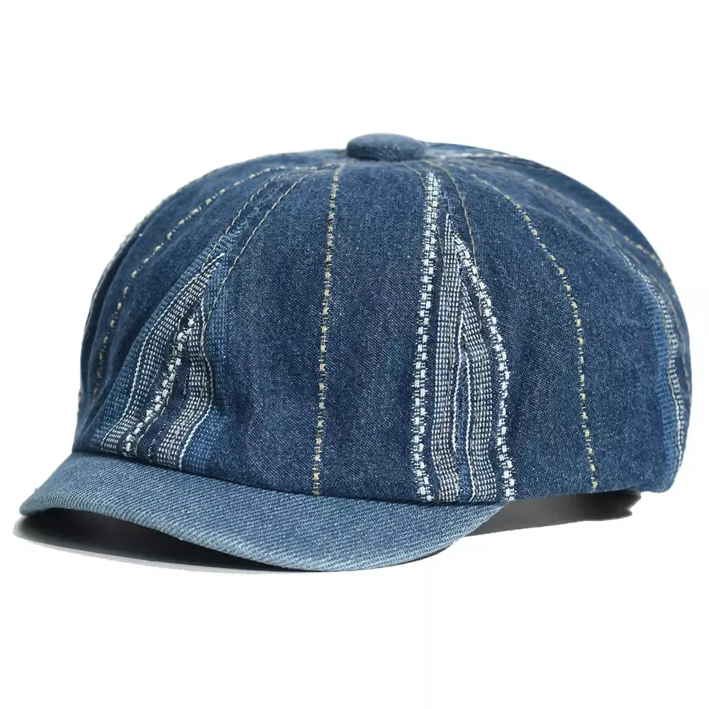 Vintage Striped Denim Newsboy Cap