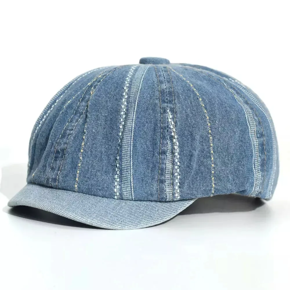 Vintage Striped Denim Newsboy Cap