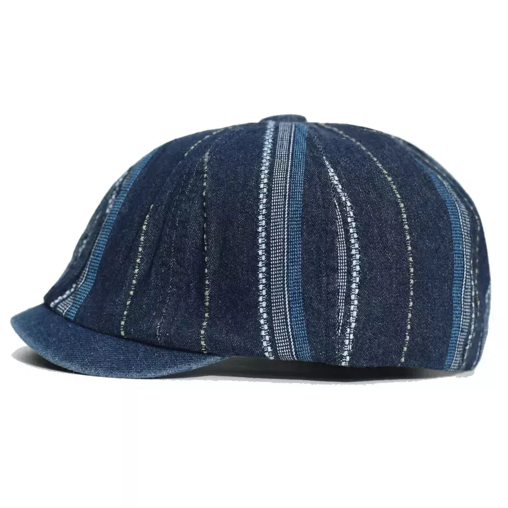 Vintage Striped Denim Newsboy Cap