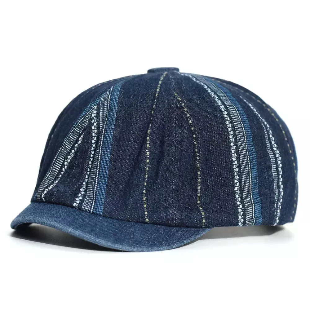 Vintage Striped Denim Newsboy Cap