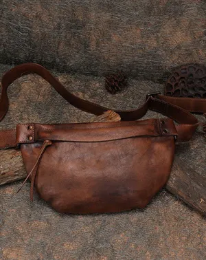 Vintage Women Leather Waist Bag Brown Fanny Pack Handmade Hip Packs for Women Black Gray
