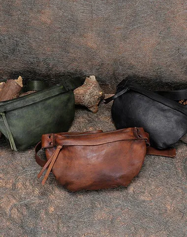 Vintage Women Leather Waist Bag Fanny Pack Handmade Hip Packs for Women Black Gray