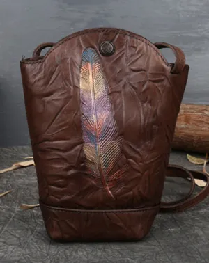 Vintage Womens Coffee Leather Shoulder Bucket Bag leather phone Bucket bag for women Side bag crossbody bag cheap online