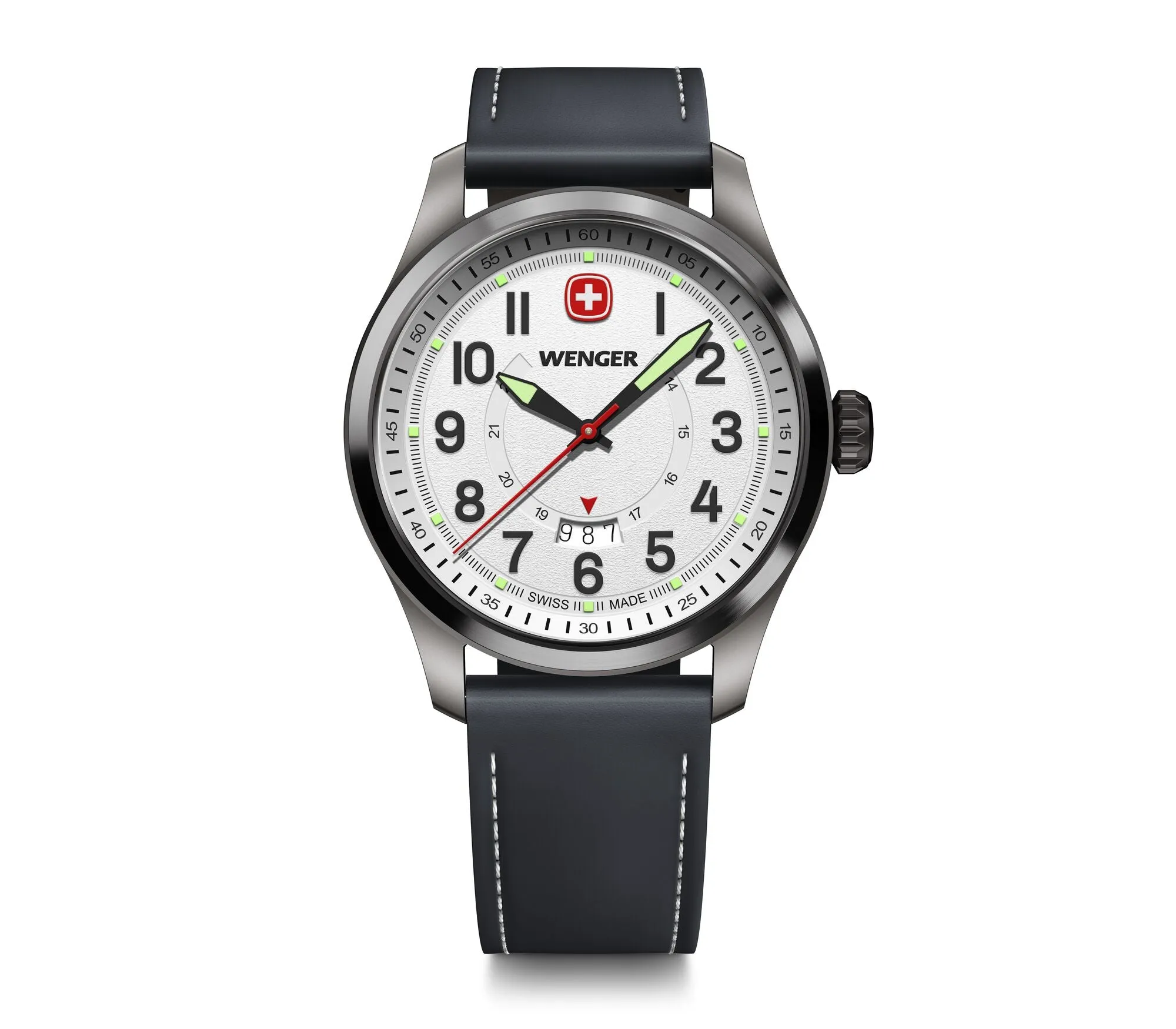 Wenger Terragraph 43 mm White Dial Black Leather Watch 01.0541.126 