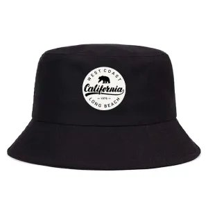 West Coast California Long Beach Bucket Hat boater hat with bow in beach sunlight