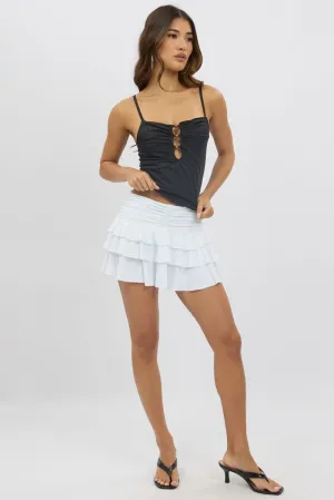 White Bloomers Skirt Elastic Waisted Mini Ruffled,skirt,denim skirt,mini skirt,maxi skirt,jean skirt,skort,tennis skirt,pleated skirt,pencil skirt,bubble skirt,plisse skirt,fitted skirt,midi skirt,short skirt,short mini skirt,leather skirt,a line skirt