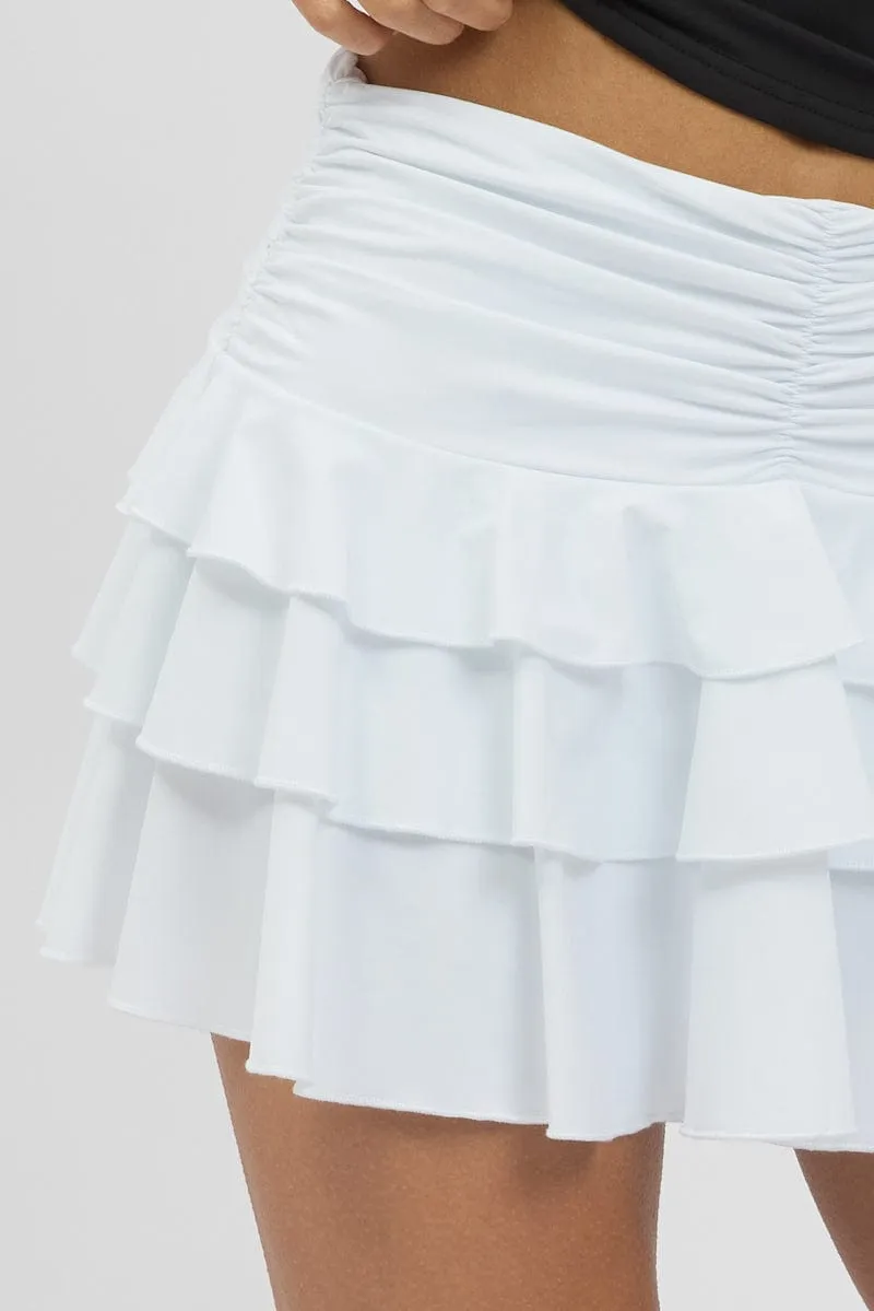 White Bloomers Skirt Elastic Waisted Mini Ruffled