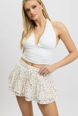 White Ditsy Skort Skirt Frilled Hem Mini,skirt,denim skirt,mini skirt,maxi skirt,jean skirt,skort,tennis skirt,pleated skirt,pencil skirt,bubble skirt,plisse skirt,fitted skirt,midi skirt,short skirt,short mini skirt,leather skirt,a line skirt,Split skirt