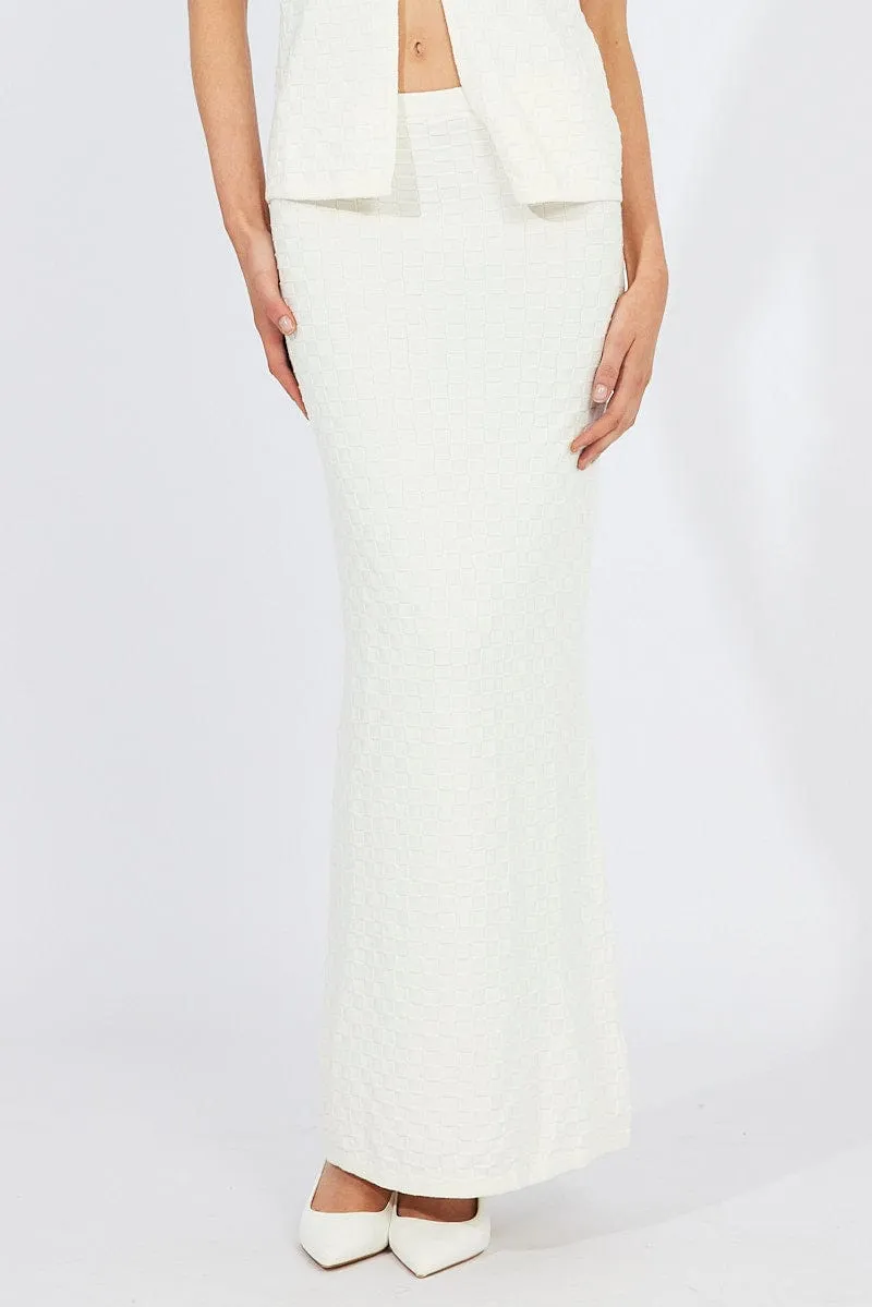 White Knit Skirt High Rise