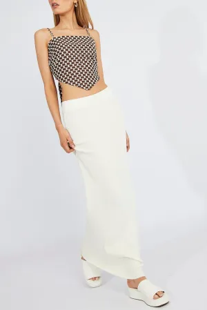 White Knit Skirt Maxi High Rise,skirt,denim skirt,mini skirt,maxi skirt,jean skirt,skort,tennis skirt,pleated skirt,pencil skirt,bubble skirt,plisse skirt,fitted skirt,midi skirt,short skirt,short mini skirt,leather skirt,a line skirt,Split skirt