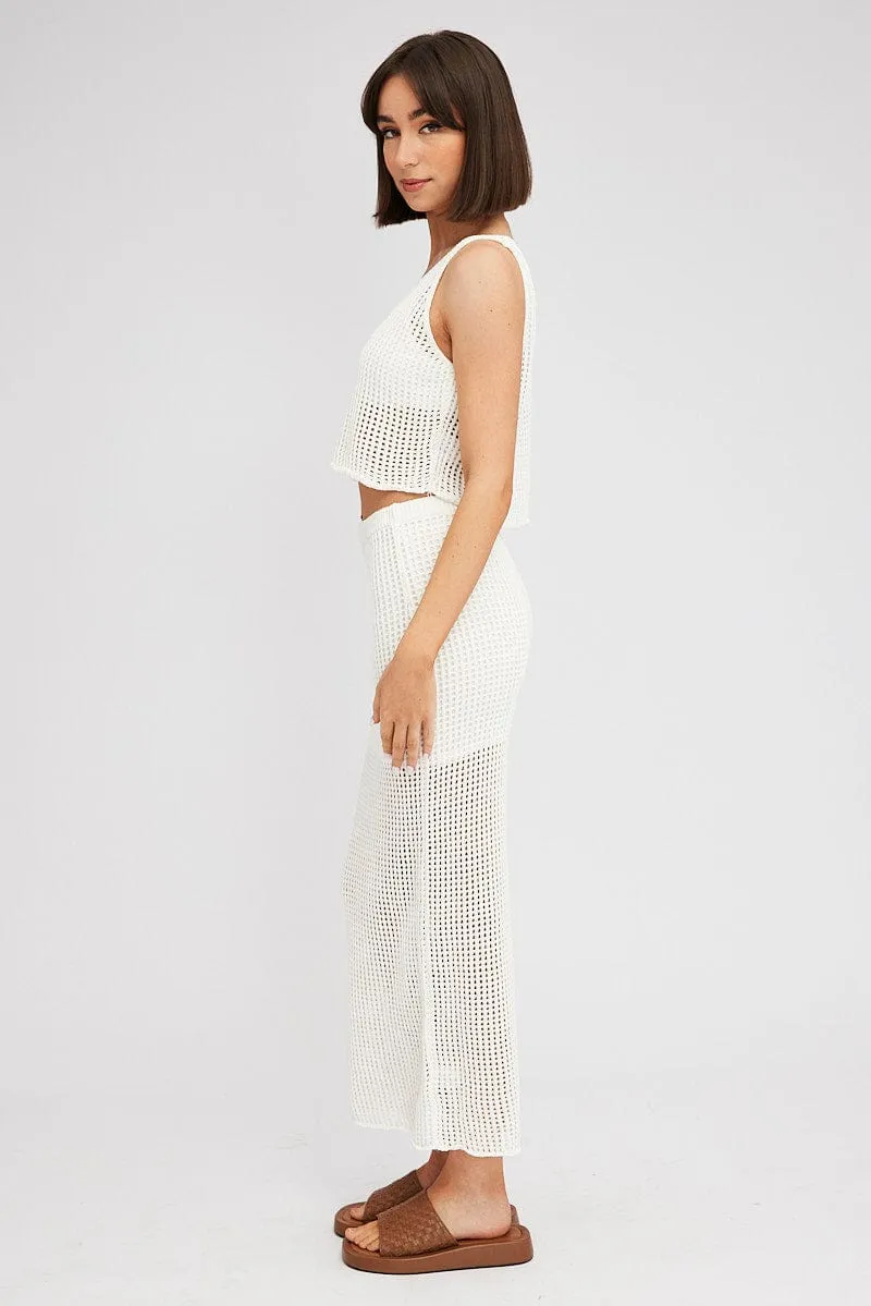 White Knit Skirt Midi Crochet
