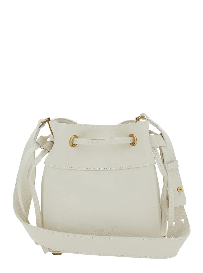 White Mini Bucket Bag With Metallic Love Birds Logo
