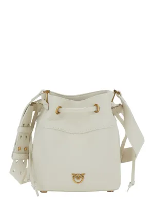 White Mini Bucket Bag With Metallic Love Birds Logo stylish bucket bags