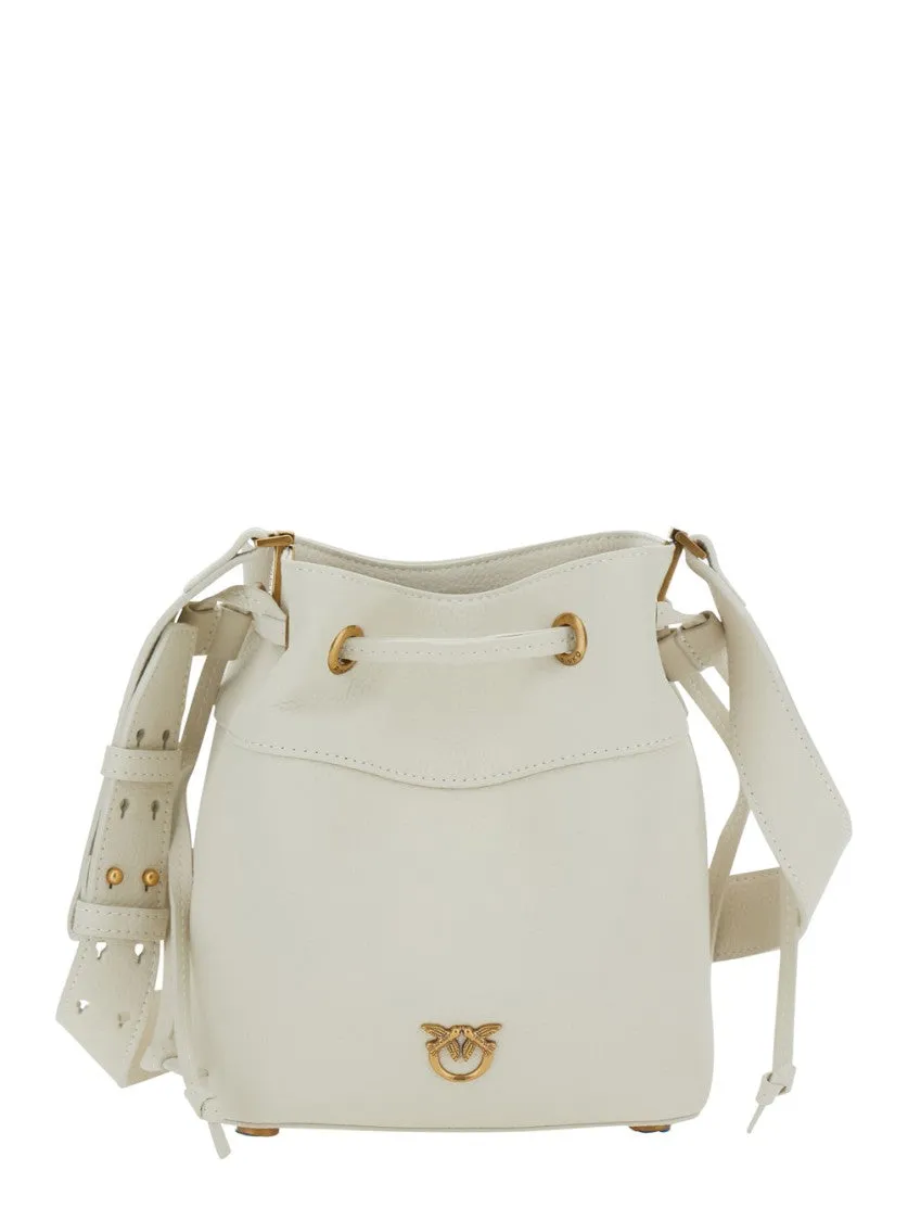 White Mini Bucket Bag With Metallic Love Birds Logo stylish bucket bags