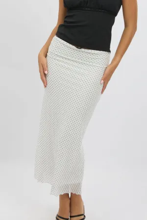 White Polka Dot Mesh Skirt Elasticated Picot Trim Midaxi,skirt,denim skirt,mini skirt,maxi skirt,jean skirt,skort,tennis skirt,pleated skirt,pencil skirt,bubble skirt,plisse skirt,fitted skirt,midi skirt,short skirt,short mini skirt,leather skirt,a line sk