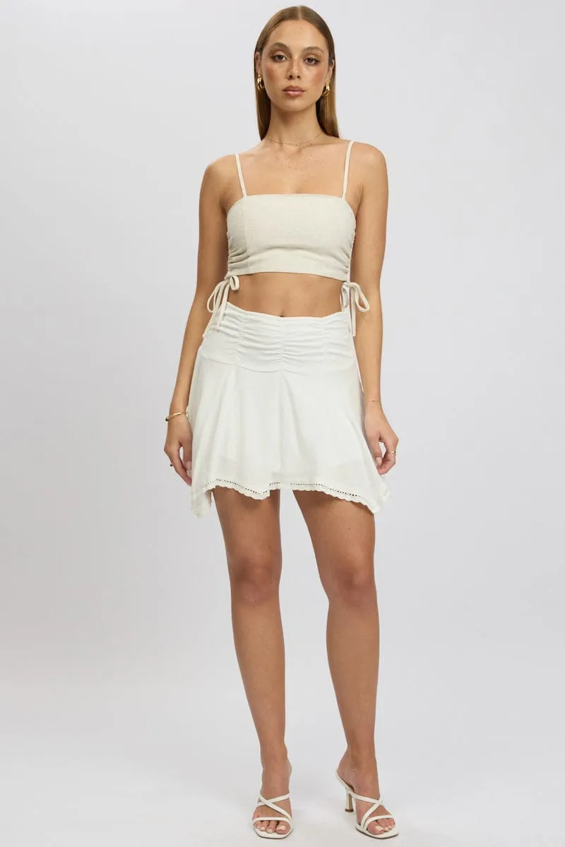 White Scarf Hem Skirt High Rise Mini Lined