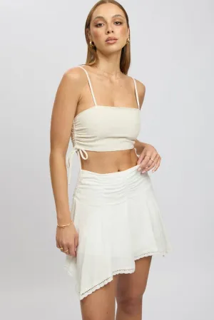 White Scarf Hem Skirt High Rise Mini Lined,skirt,denim skirt,mini skirt,maxi skirt,jean skirt,skort,tennis skirt,pleated skirt,pencil skirt,bubble skirt,plisse skirt,fitted skirt,midi skirt,short skirt,short mini skirt,leather skirt,a line skirt,Split skir