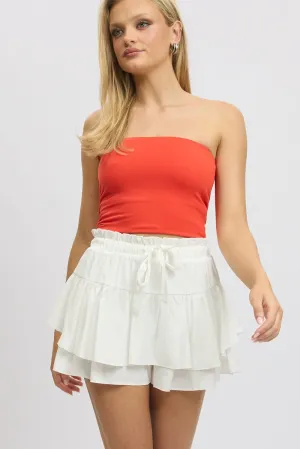 White Skort Skirt Frilled Hem Elasticated Waist,skirt,denim skirt,mini skirt,maxi skirt,jean skirt,skort,tennis skirt,pleated skirt,pencil skirt,bubble skirt,plisse skirt,fitted skirt,midi skirt,short skirt,short mini skirt,leather skirt,a line skirt