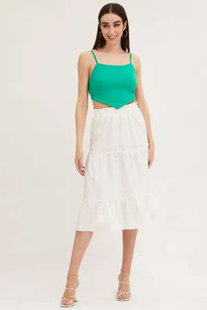 White Tiered Midi Skirt,skirt,denim skirt,mini skirt,maxi skirt,jean skirt,skort,tennis skirt,pleated skirt,pencil skirt,bubble skirt,plisse skirt,fitted skirt,midi skirt,short skirt,short mini skirt,leather skirt,a line skirt