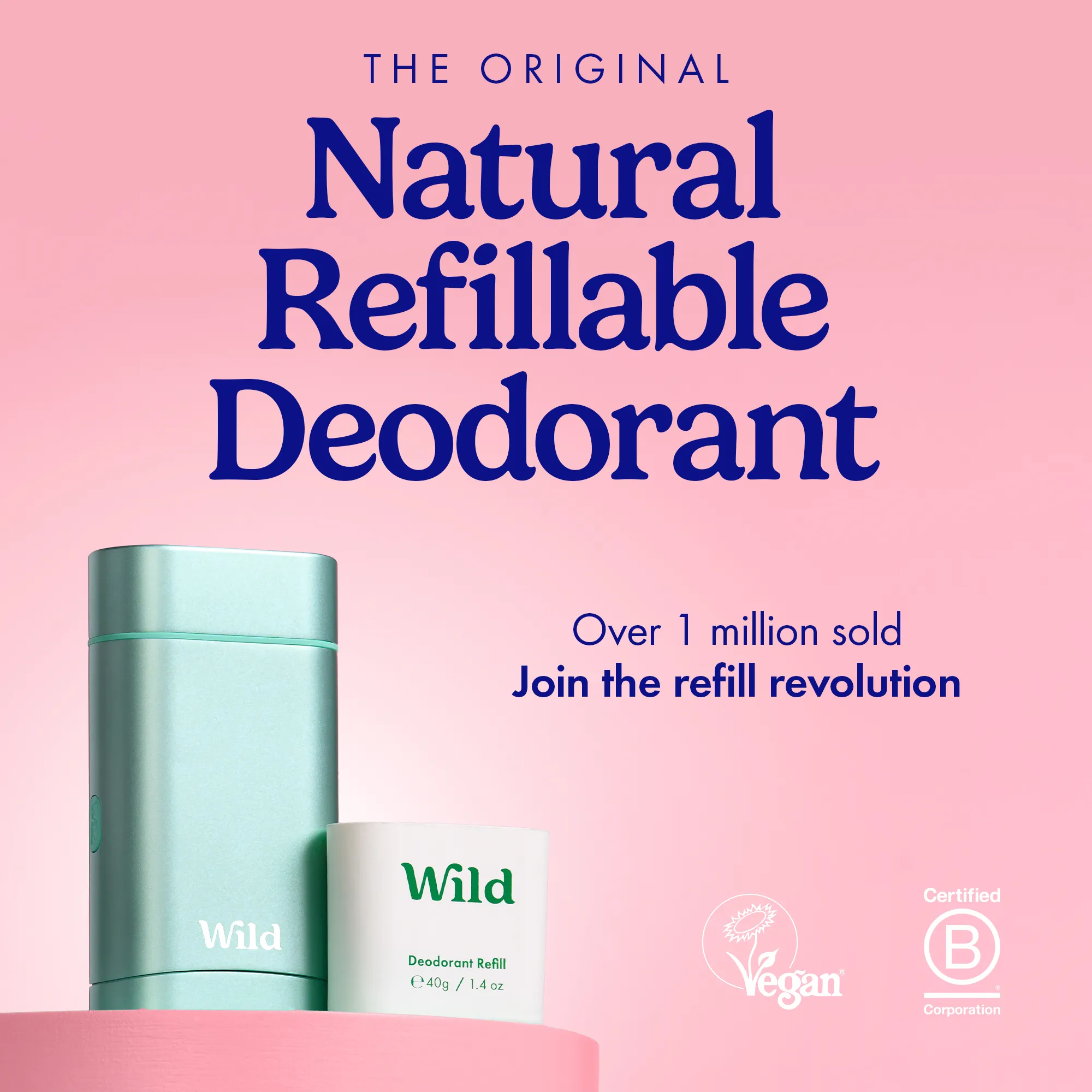 Wild Natural Deodorant Fresh Cotton & Sea Salt Refillable Deodorant Starter Pack