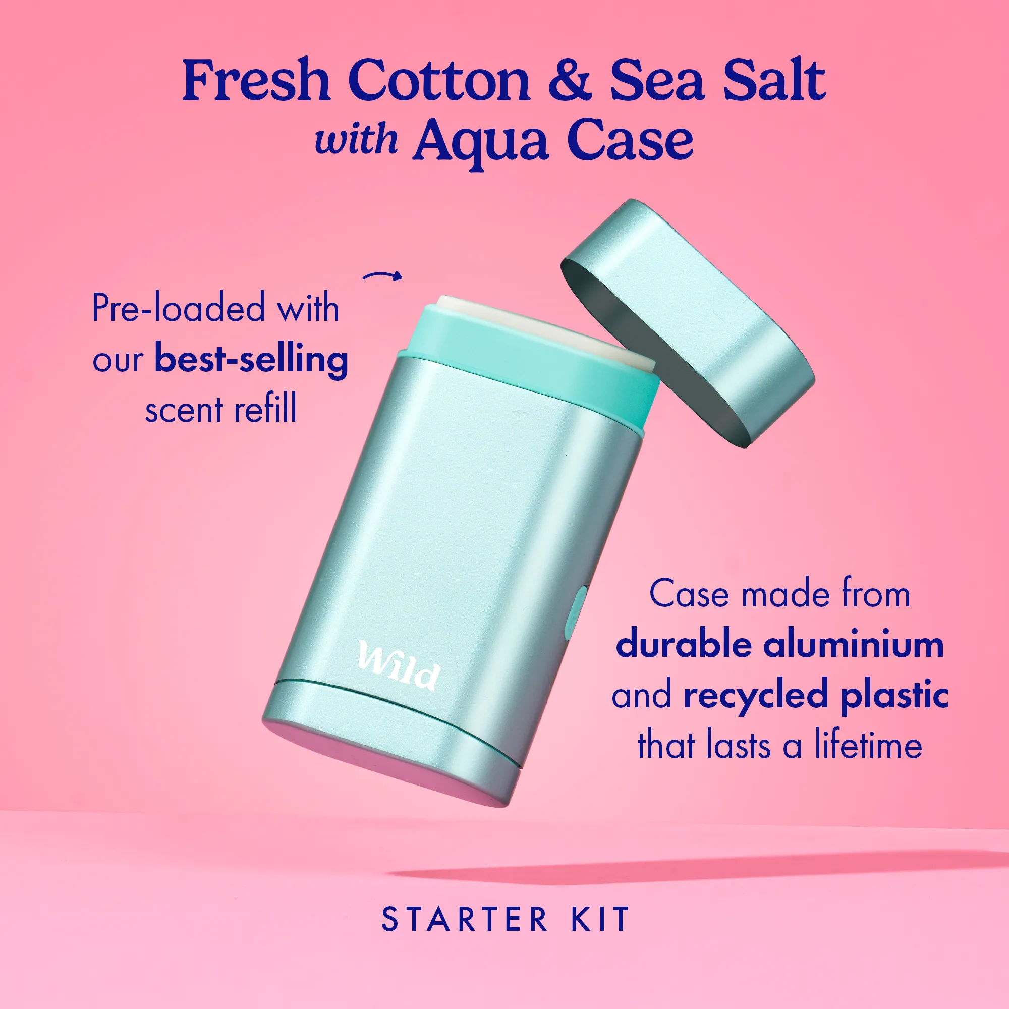Wild Natural Deodorant Fresh Cotton & Sea Salt Refillable Deodorant Starter Pack