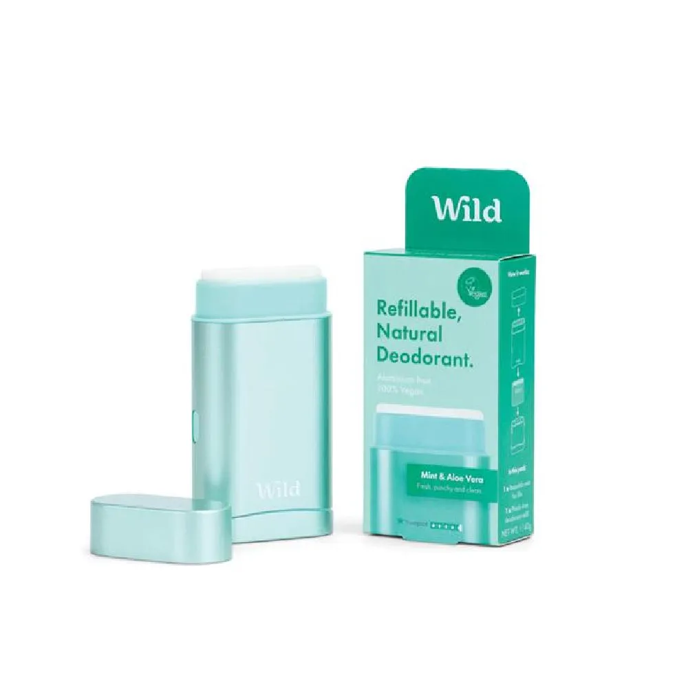 Wild Natural Deodorant Men's Mint & Aloe Refillable Deodorant Starter Pack 