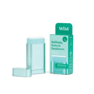 Wild Natural Deodorant Men's Mint & Aloe Refillable Deodorant Starter Pack 