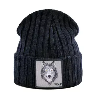 Wolf Knitted Beanie boater hat with bow in beach sunlight
