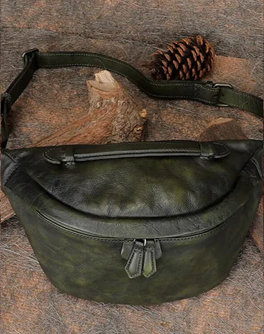 Women Black Gray Leather Waist Bag Fanny Pack Vintage Handmade Hip Pack for Men
