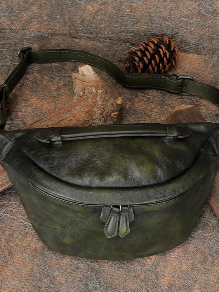 Women Black Gray Leather Waist Bag Fanny Pack Vintage Handmade Hip Pack for Men