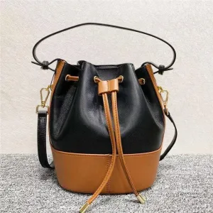 Women Leather Bucket Bag, Women Chic Distressed Leather Shoulder Bag, Women Leather Crossbody dark brown and Black Bucket Women Pouch Bag bucket bags for sale