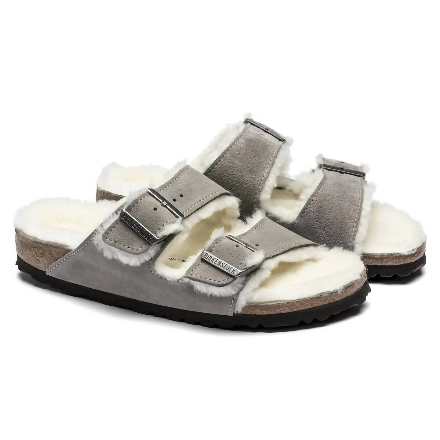 Sandale Arizona en peau de mouton pour femme en pièce de monnaie pierre