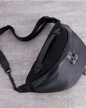 Womens Black Nylon Leather Fanny Pack Nylon Chest Bag Womens Hip Bag Waist Bag For Women Black
