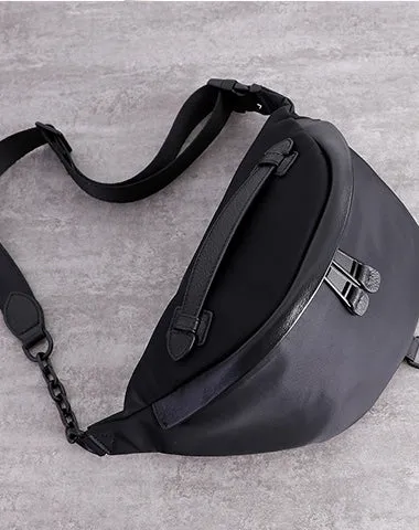 Womens Black Nylon Leather Fanny Pack Nylon Chest Bag Womens Hip Bag Waist Bag For Women Black