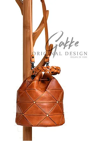 Womens Brown Leather Bucket Shoulder Bag Purse Vintage Split Joint Barrel Round Handbag Crossbody Purse for Women cheap online