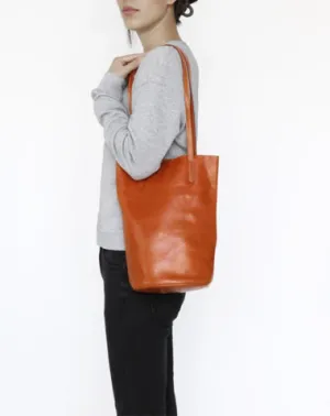 Womens Brown Leather Bucket Tote Purse Vertical Tote Shopper Shoulder Bag for Ladies cheap online