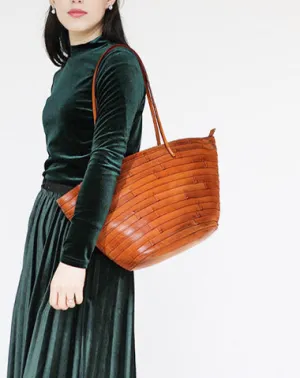 Womens Brown Leather Bucket Tote Purse Vintage Tote Shopper Shoulder Bag for Ladies cheap online