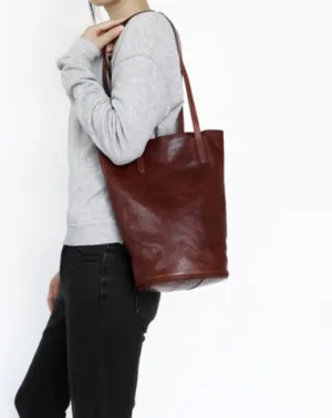 Womens Coffee Leather Bucket Tote Purse Vertical Tote Shopper Shoulder Bag for Ladies cheap online