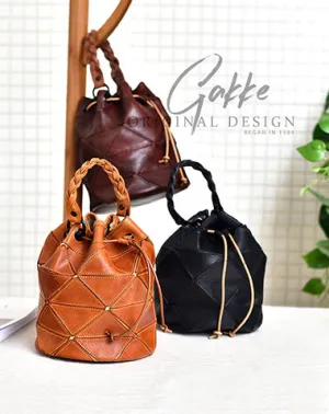 Womens Leather Bucket Shoulder Bag Purse Vintage Split Joint Barrel Round Handbag Crossbody Purse for Women cheap online