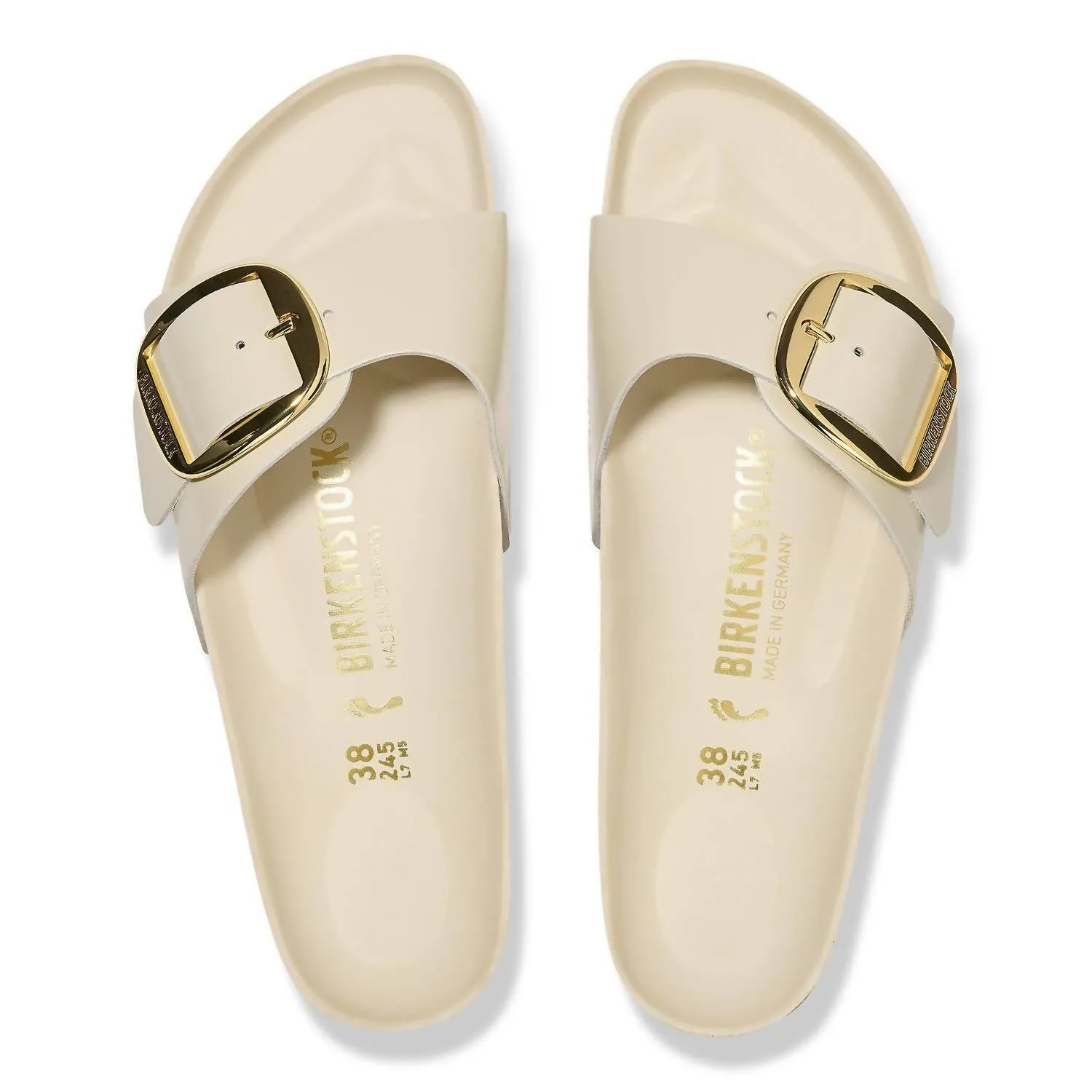 Sandale Madrid à grande boucle pour femme - Largeur étroite en écru brillant