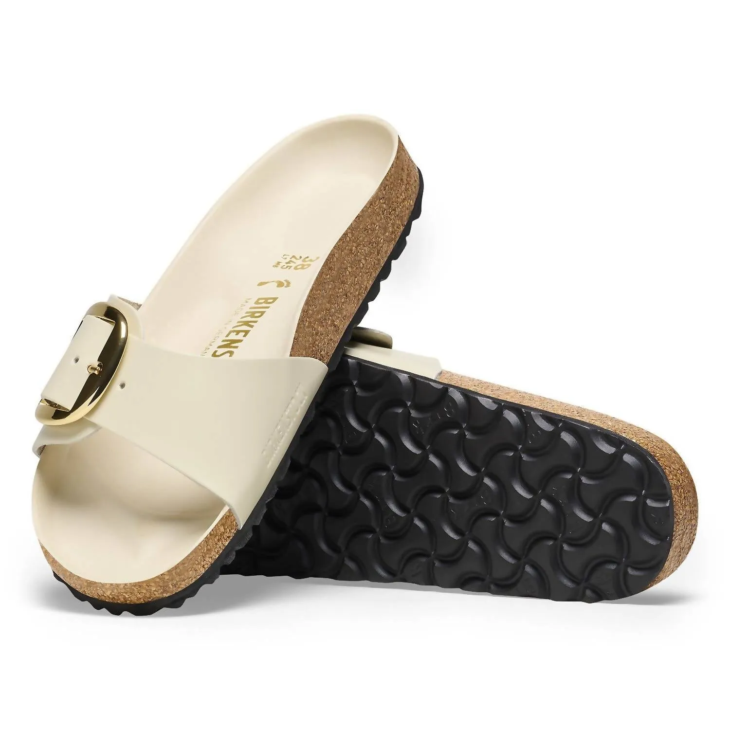 Sandale Madrid à grande boucle pour femme - Largeur étroite en écru brillant