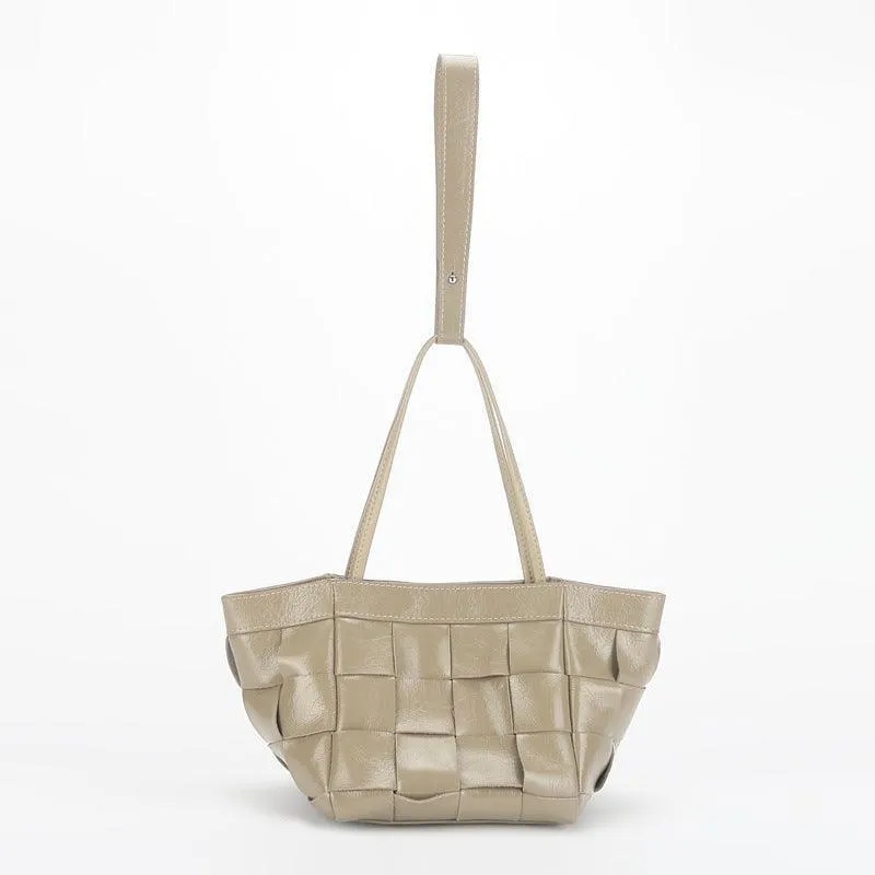 Women's Soft Luxurious Calfskin Leather Handwoven Bucket Shoulder Bag, Crossbody Bag