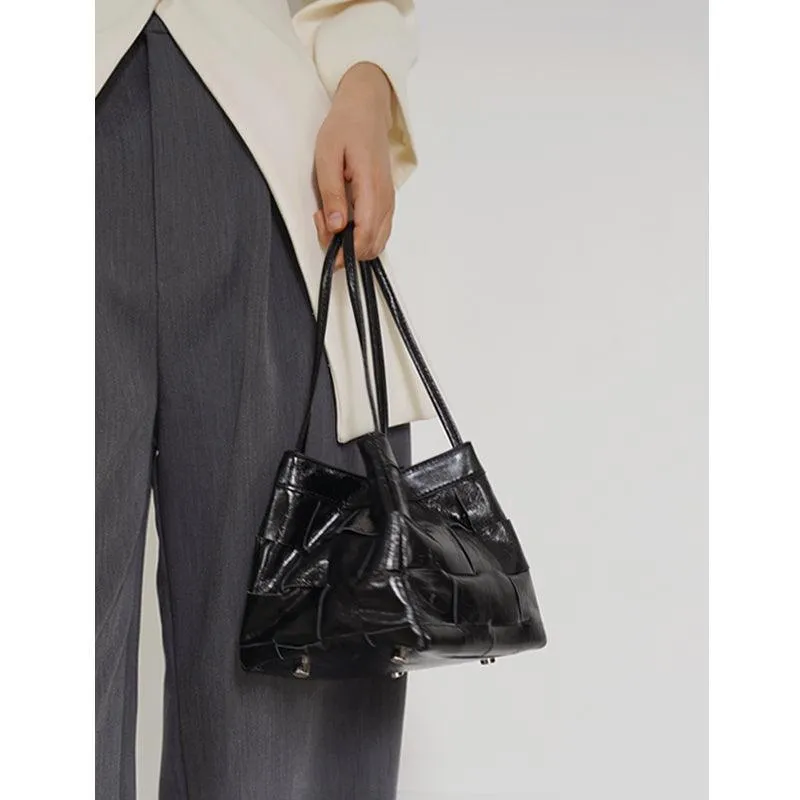 Women's Soft Luxurious Calfskin Leather Handwoven Bucket Shoulder Bag, Crossbody Bag bucket bags for sale