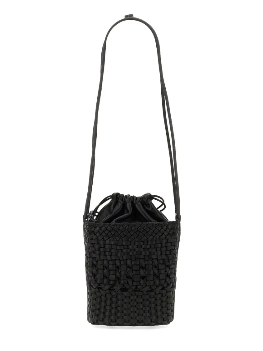 Woven Calf Leather Bag With Drawstring Closure stylish bucket bags